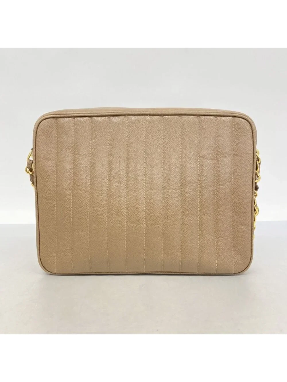 Chanel Shoulder Bag Mademoiselle Jumbo CC Logo Caviar Leather Light Brown Gold
